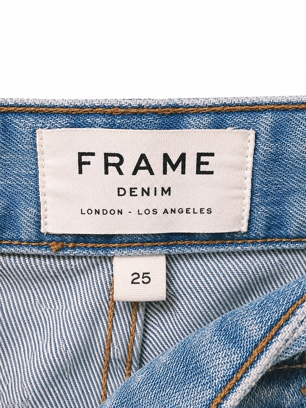 FRAME Le High Straight Tie Waist Jeans Frayed Hem Faded Blue Wash, Size 25 - Picture 5 of 12